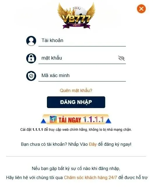 Hướng dẫn đăng nhập qua đường link chính thức của VB777